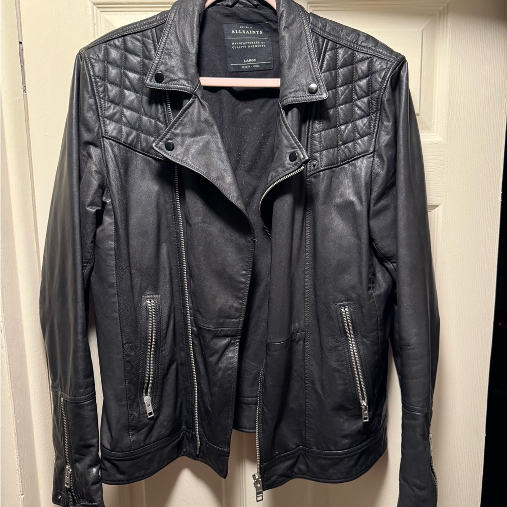 All Saints Quilted Black Leather Jacket